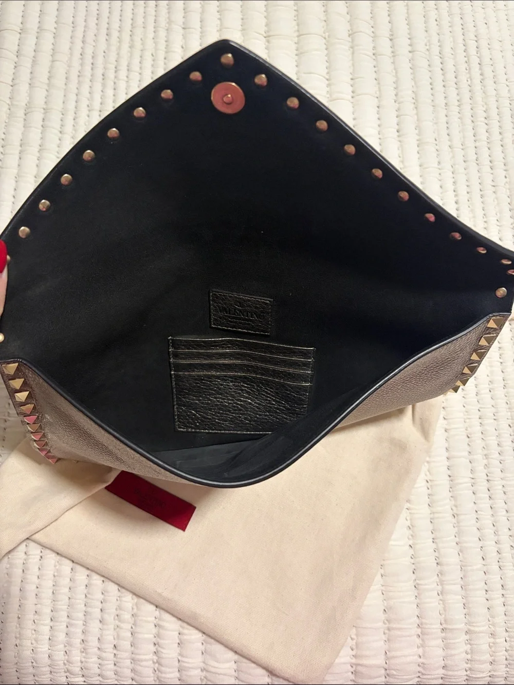 Valentino Garavani Metallic Bronze Pyramid-Stud Envelope Clutch
